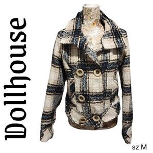 Dollhouse Checked Plaid Wool Blend Peacoat Jacket
